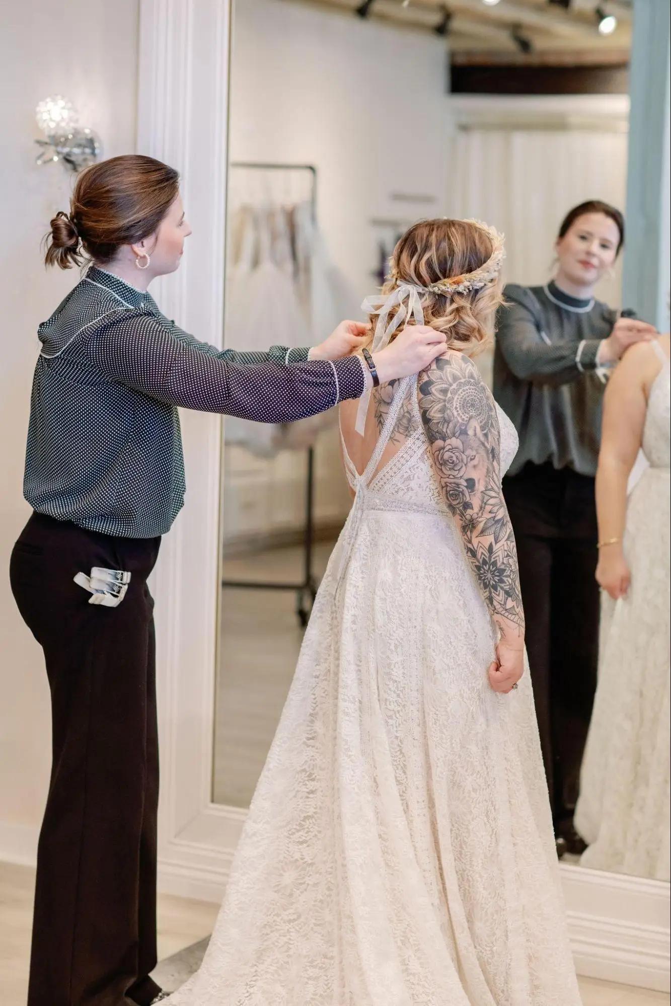 Belle Amour bridal stylist assisting bride during her appointment