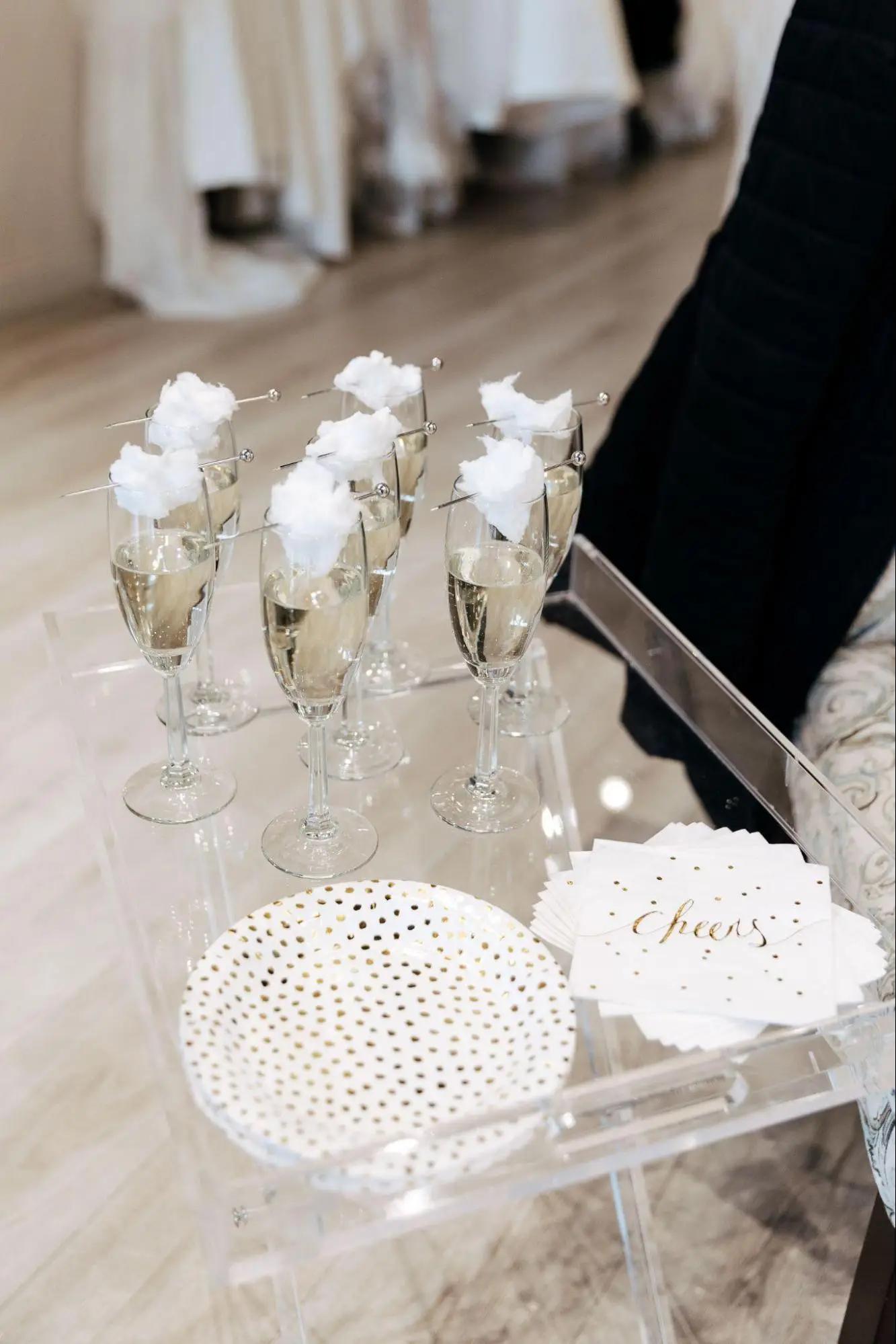 Champagne glasses for bridal appointment at Belle Amour