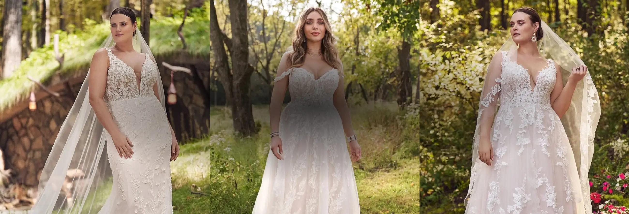 Plus size models wearing a white gown