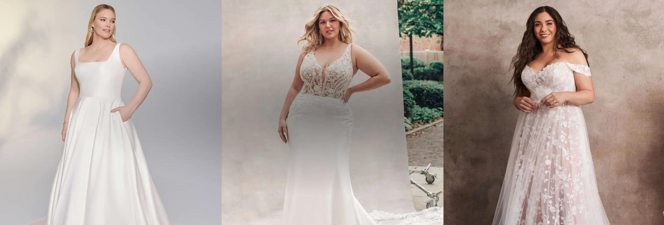 Plus size models wearing a white gown